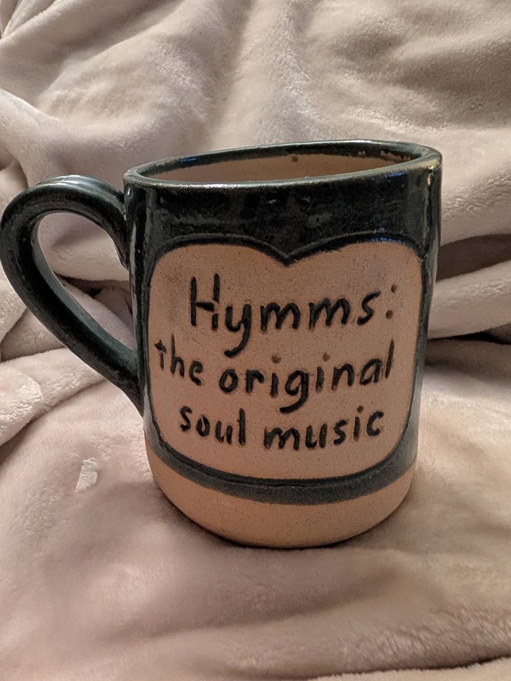 Rustic Hand Thrown Stoneware Pottery Coffee Mug Hymns Original Soul Music